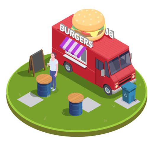 Food truck isometric composition with round platform and mobile fastfood restaurant with outdoor tables and people vector illustration SSUCv3H4sIAAAAAAACA01Ru27DMAz8FYGz0Qe6eW5aoFPQdgs60BKTCJFNg6KcFoH/vZSdFN3E4/F4PF2gwxw9tBeIKZWsghp5gPaxAQpRWSImaB/mBrKilkzZuFZ5VDpYd6lvIrtLxaGFT8Ehjyy6qtlw6Ra4+FOGubnxXpiDwyG4Z4nD6Y9XYZi/GsADDf6nbrSVQolwMbCz1umsJP3VzRQD8frEEmJ9wsQek/Wfqlu7jPuKHgTHY/QSJ5JaB8pebk60+nMxc08q0TvP/cg51hvcOerRCRczOybUPUu/OO+5i4ncHrNhpiFkQRW7X9cRLhqYxSl2ifIyMhKPNjKRt3zd/9zv3MZCr0y32X4s5HcaAhlrcG/bV1fXWnIN6HfND5prkKtWvg/kuUpNZC0+2T/O8/wLj/Q1XOUBAAA=